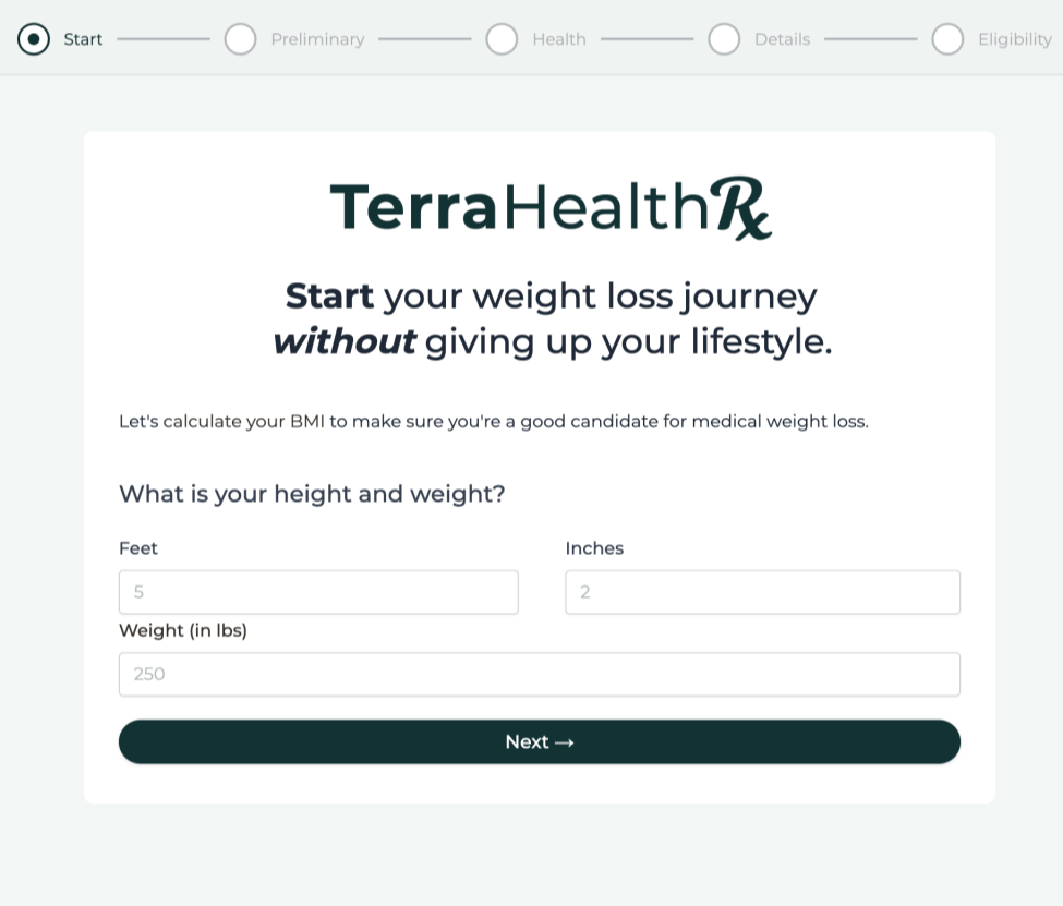 Terra Health checkout page